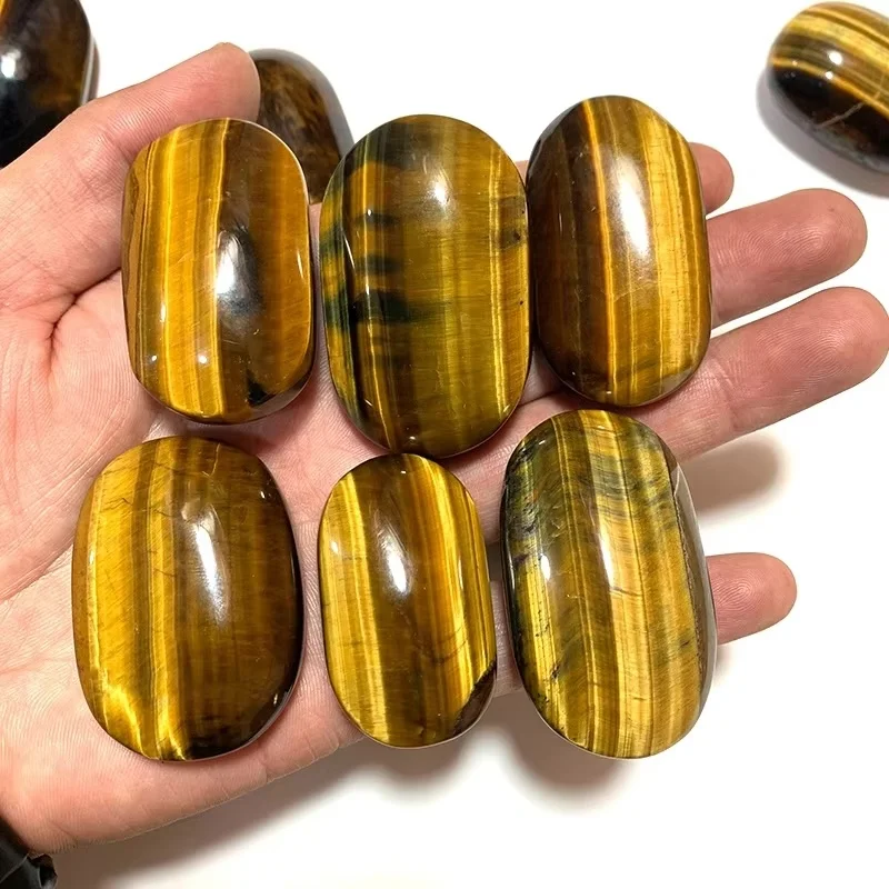 Factory Wholesale Yellow Tiger Eye Palm Stone Natural Crystal Quartz Tumble Palm Stone For Healing