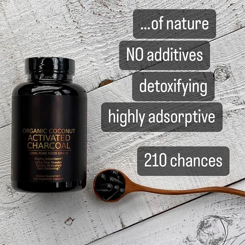 Vegan & Non-GMO 200mg Activated Charcoal Capsules Detox Support Oral Gut Health Functions Beauty Product
