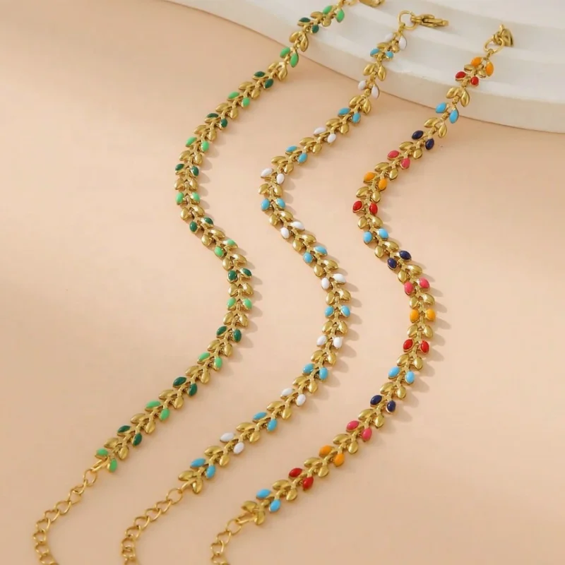 Tarnish Nickel-Free 18k Gold Fashion Jewelry Bracelet Stainless Steel Dainty Leaf Oil Drop Chain Bracelet For Women Daily Wear