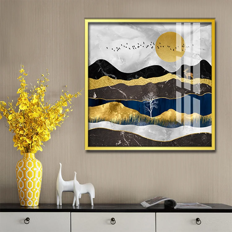 Hot Selling Mountains And The Sun Crystal Porcelain Painting Abstract Painting For Home Decor