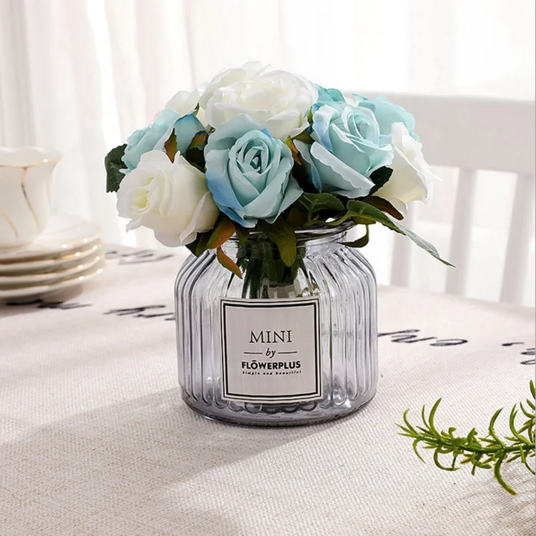 cheap price mini silk rose flowers 12 heads artificial rose bouquet for wedding bridal flower