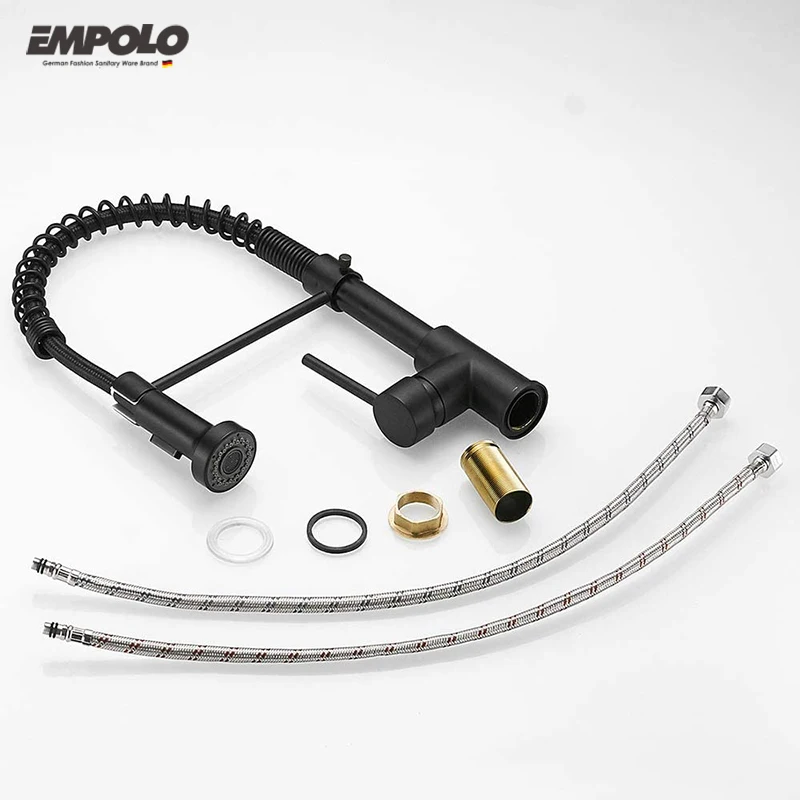 High Quality Single Hole Solid Brass Mixer Sink Faucet Matte Black Water Tap Pull Out Kitchen Faucets With Pull Down Sprayer