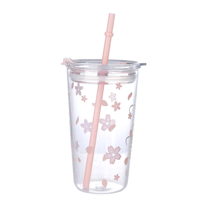 wholesale 400ml glass cup with lids and straws13oz glass sippy cup