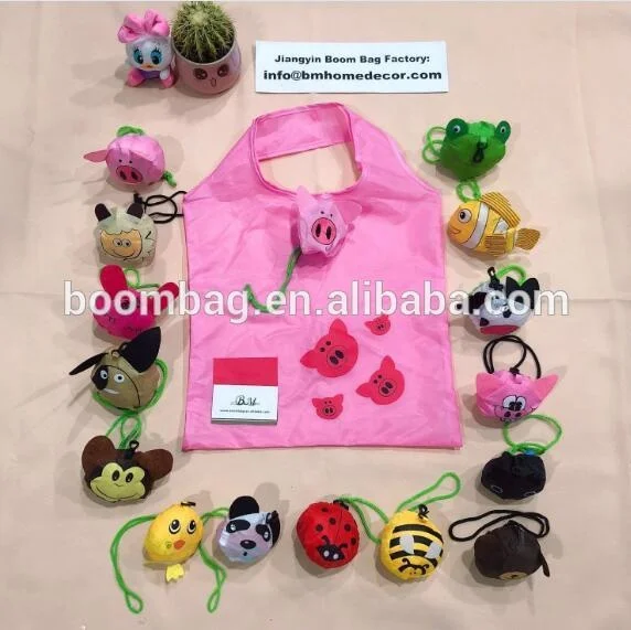 Polyester Reusable Shopping Bags Grocery Tote Bags Foldable into Attached Pig Pouch Washable Portable Reusable Gift Bag