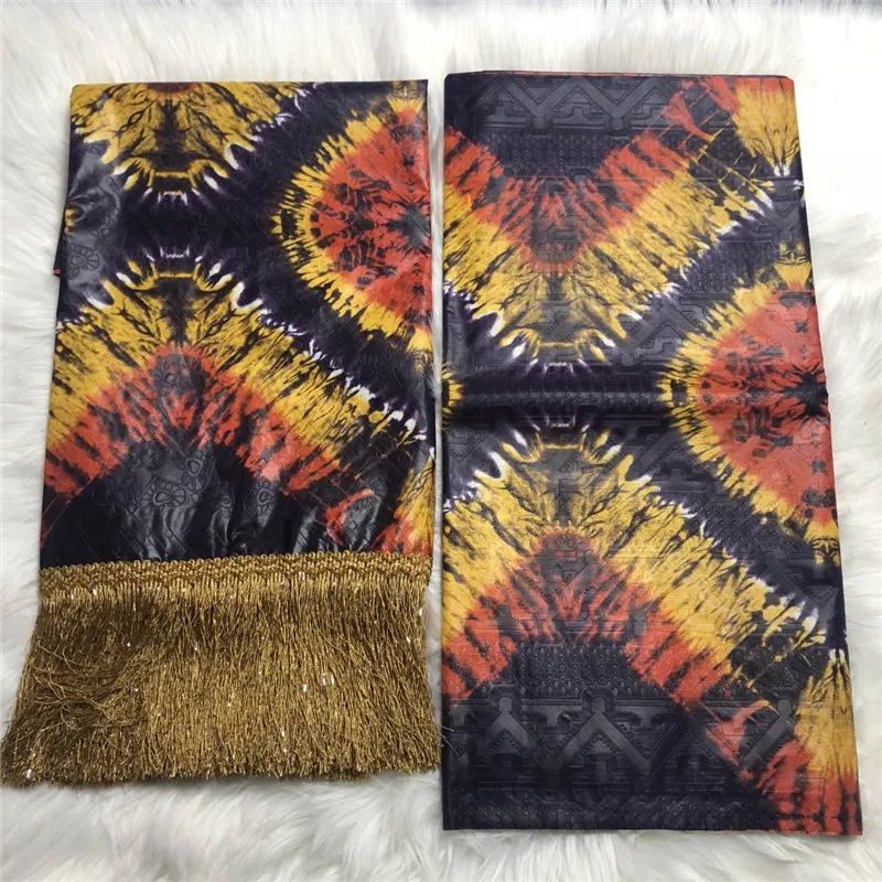 
Hot sale Bazin Riche Fabric with Tassel African 5yards bazin brode material match 2yards brocade with tassel for Female Rode 