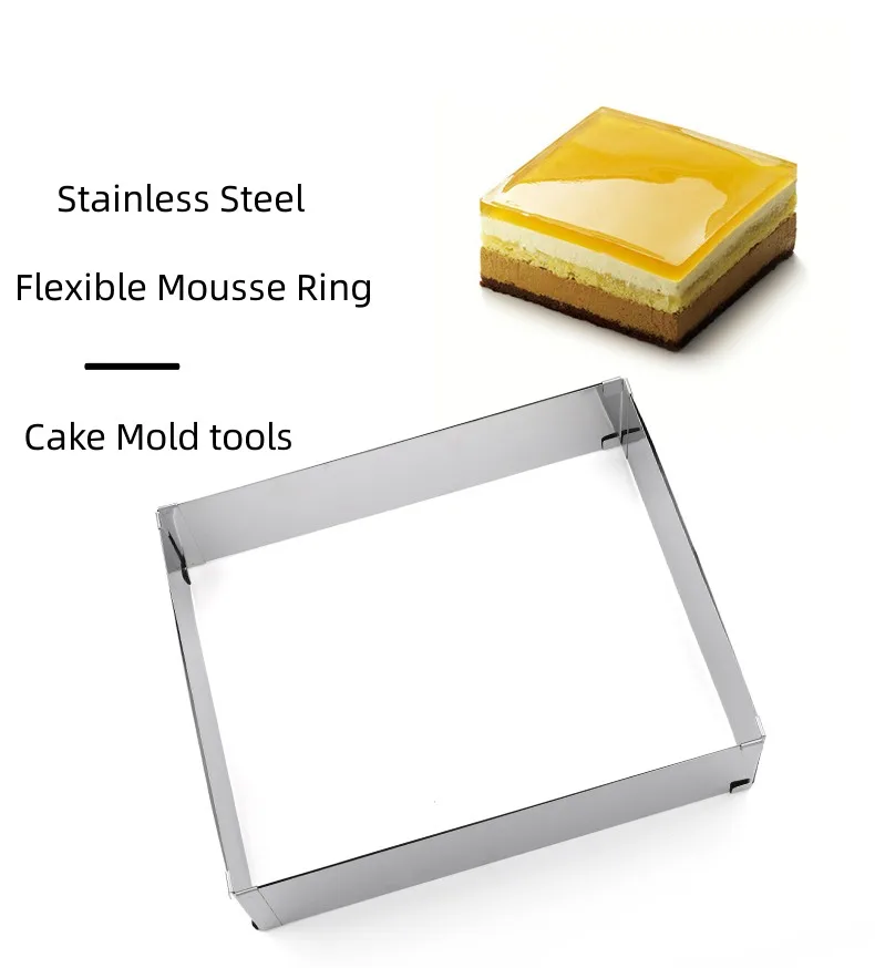 Stainless Steel Bakeware flexible Cake Mousse Ring Baking Tools Perforated Tart Square Pastry Rings Cake Mould