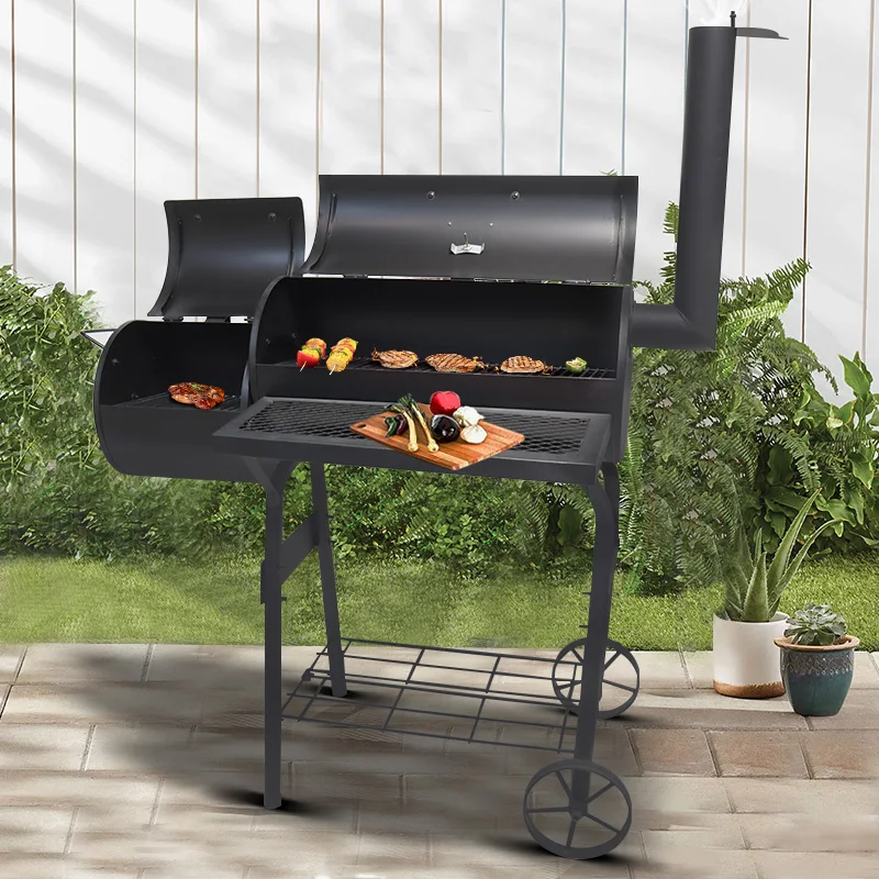 Heavy Duty Barrel Charcoal Barbeque Barbecue Grill Bbq Offset Charcoal Smoker With Chimney