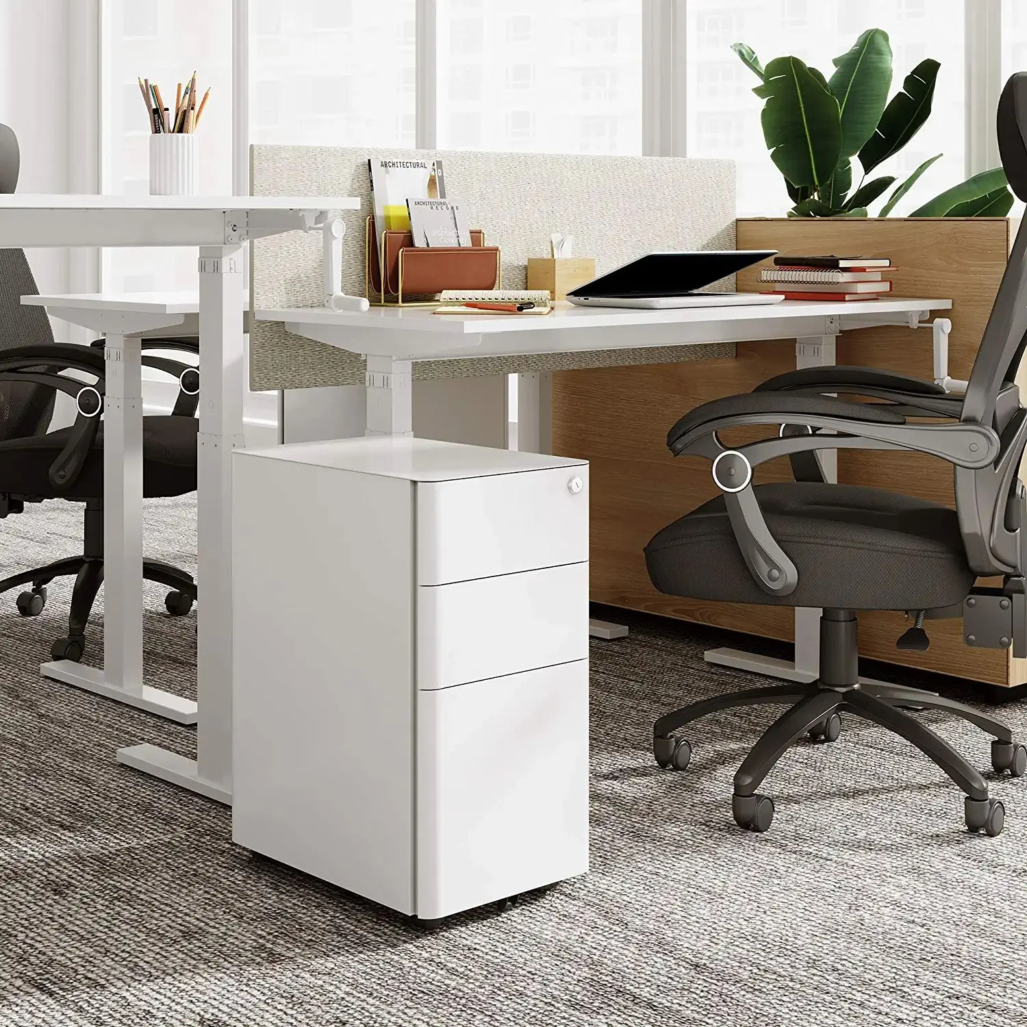 Metal Mobile 300mm Width Slim File Cabinet Storage 3 Drawers Office Furniture Pedestal Modern Steel Rolling Mobile Cabinet