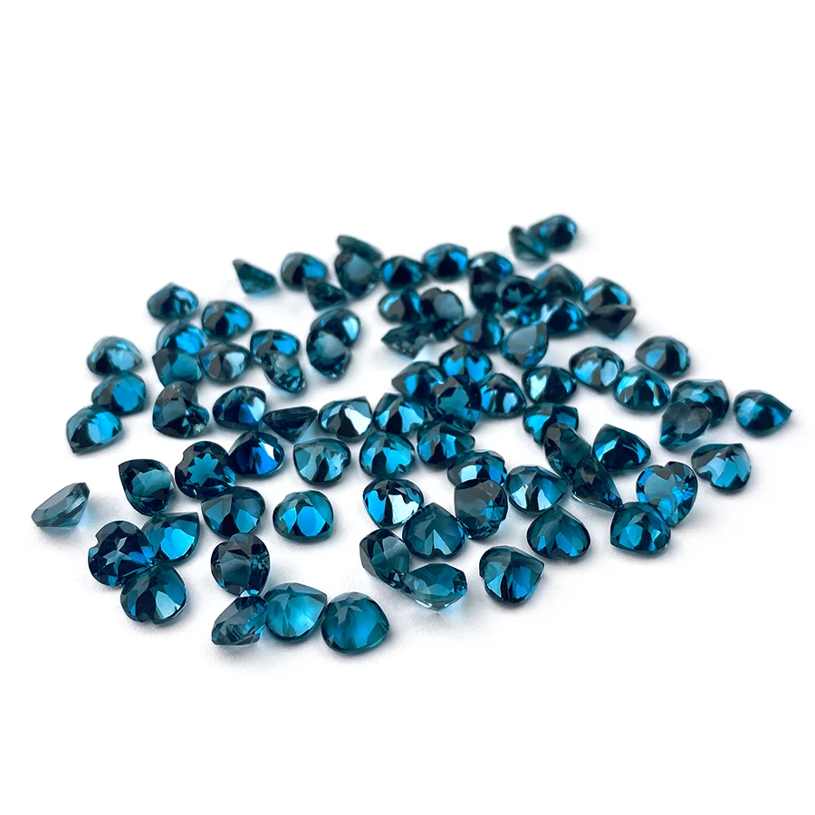 Natural London Blue Topaz Gems Custom Cut Size Shape Wholesale High Quality Heart Shaped Carving Surface  Loose Gemstone Topaz