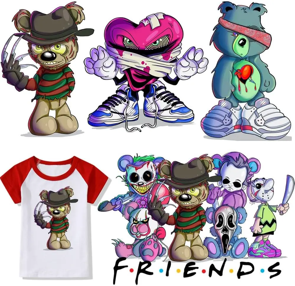 Железный медведь на футболках Хэллоуин переводные наклейки для плохих парней термонаклейки мультяшный дизайн лица призрак dtf