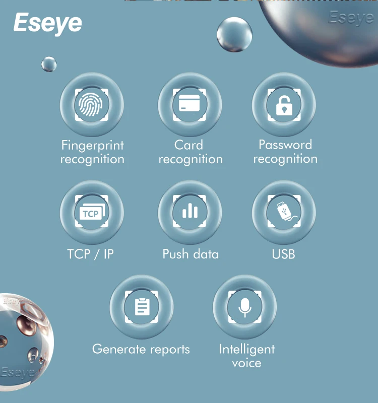Eseye 2.4inch Attendance Management System Time Recording Device Fingerprint Face Recognition USB TCP English ID Card Management