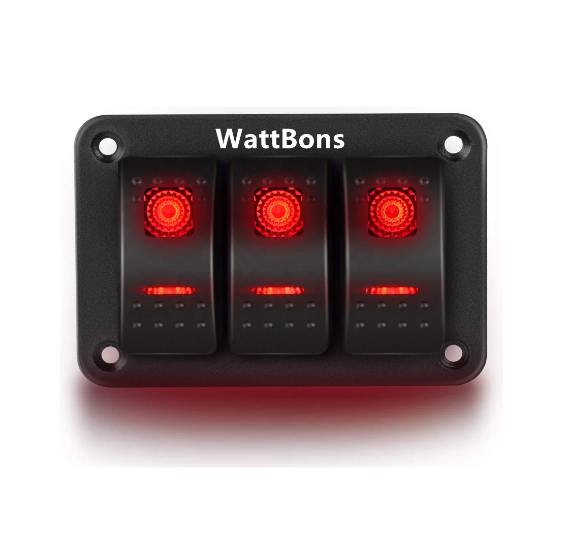 WattBons 3 Gang Marine Rocker Switch Panel  24v Rocker Switch Carling Rocker Switch Panel for Automotive Cars Marine Boats