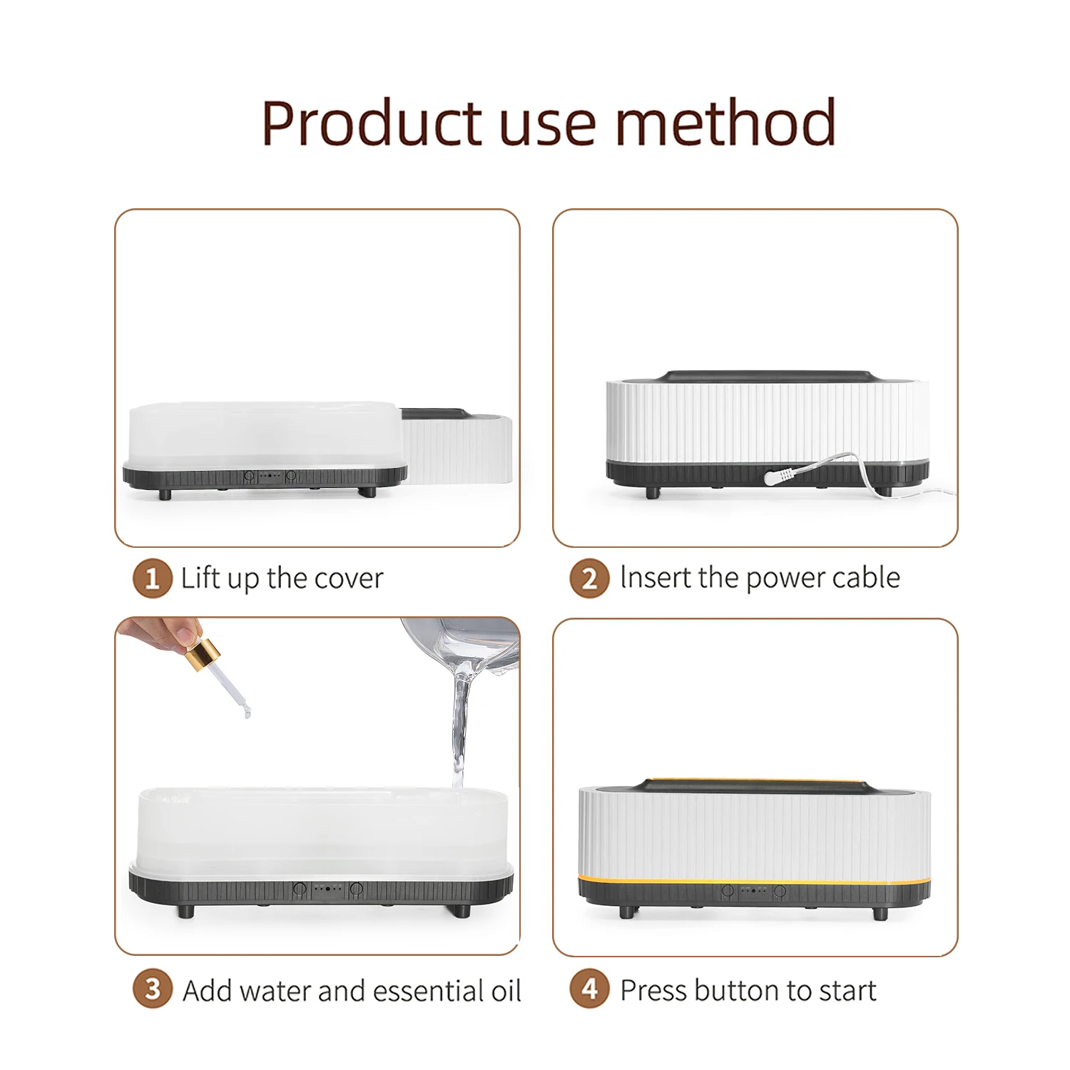 Customizable 200ML Rectangle Box Flame Aroma Diffuser home Commercial Use Essential Oil LED Light Air Humidifier Cool Mist Make