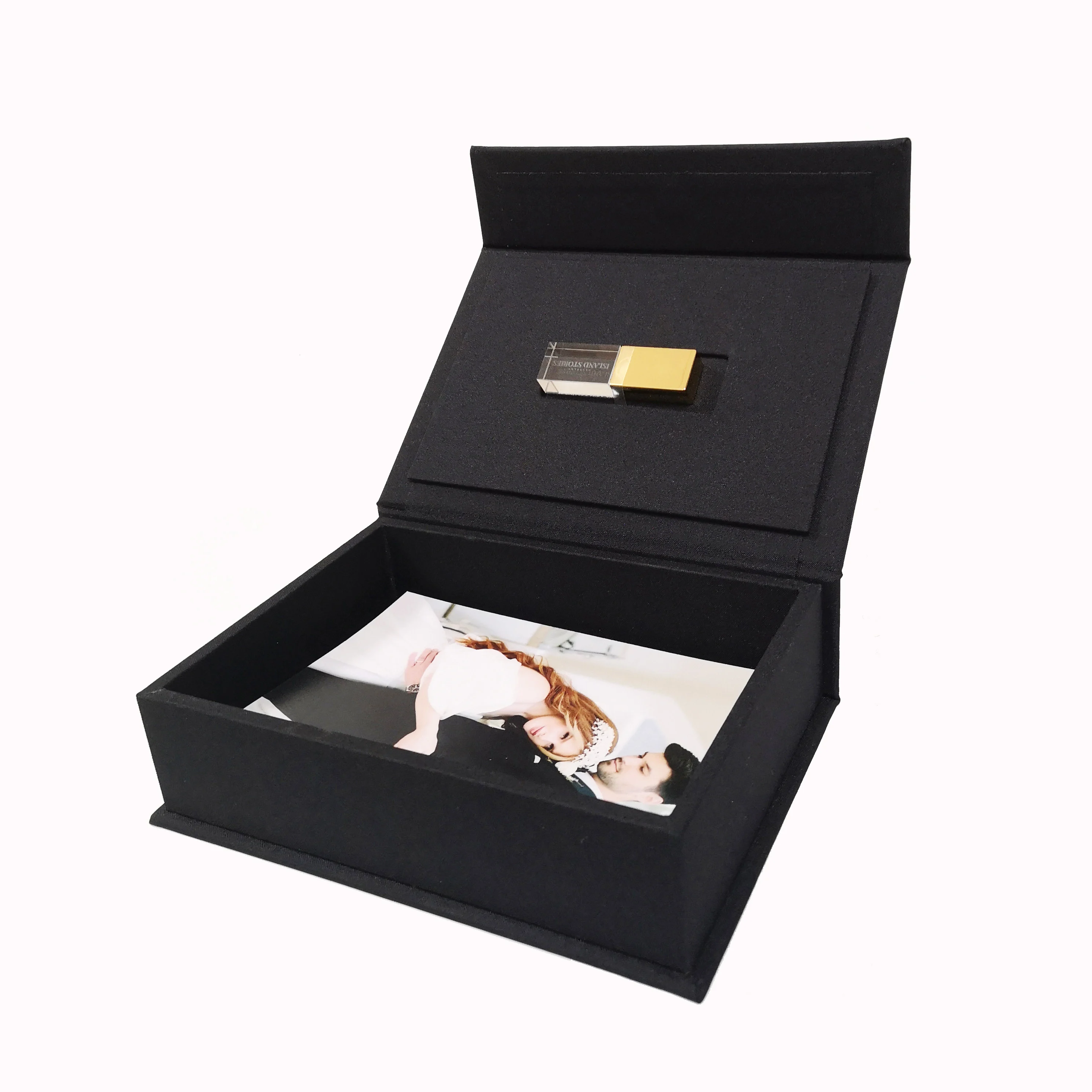 High-end OEM 4*6 5X7 6*8 inch Special Paper Wedding prints Foto Album Photo velvet Linen Box USB Flash Drive Gift photograph Box