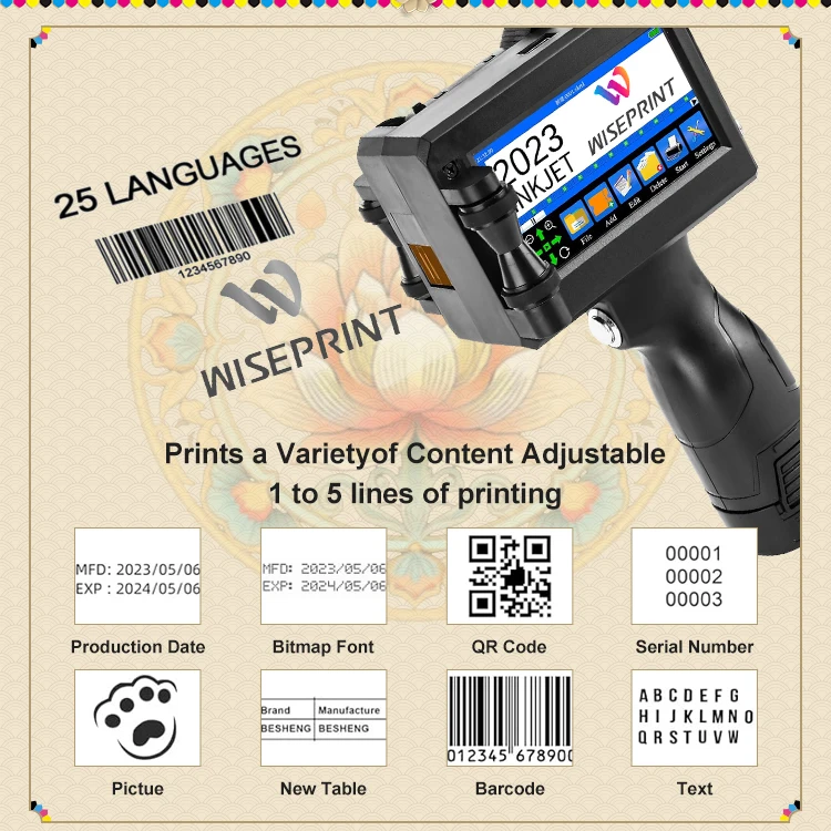 WISEPRINT TIJ Portable Inkjet Gun Printer Expiry Date Qr Code Bar Code Inkjet Handheld Printer