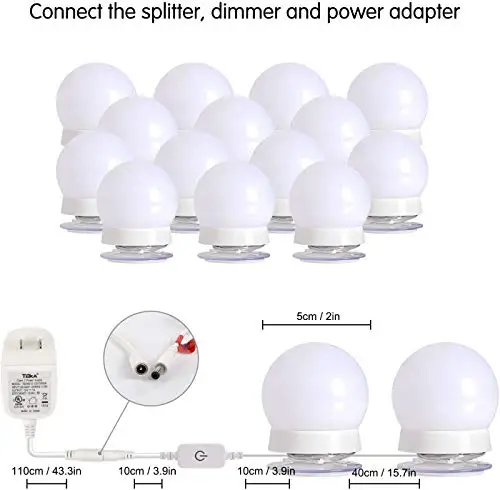 14 Bulb Dimmable Hollywood Makeup Mirror Lights Adjustable Vanity Lighting Fixtures for Full Length Mirror