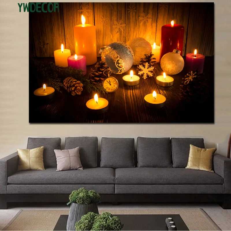 Home Decor Canvas Art Flickering Christmas Wall Painting With LED Light Candle