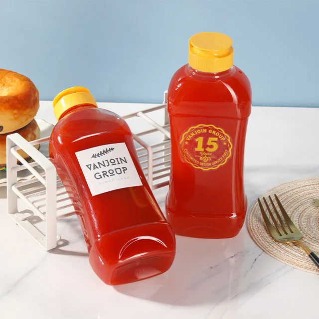 Wholesale 500ml Plastic Jam Honey Jar Ketchup Mayonnaise Empty Sauce Container Squeeze Honey Bottle  with Flip Cap