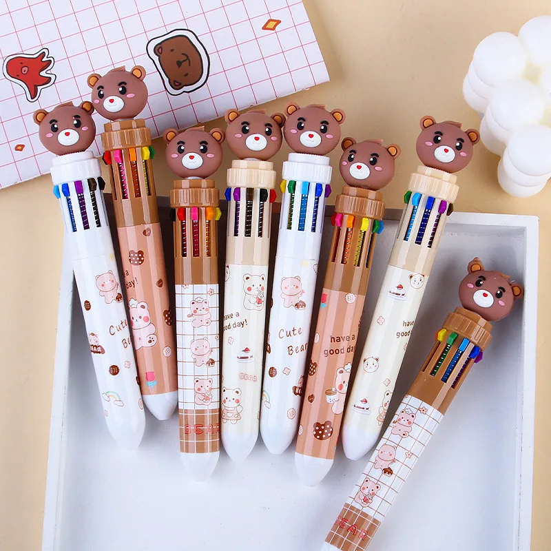 Kawaii cute 3d silicone pen head plastic multicolor ballpoint pen 6 colors 10 colors