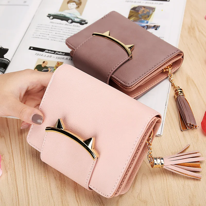 Decoration Tassel Wallet Girl Wallet Short Metal Fashion Wallets for Women Fashionable Pouch PU Polyester Anti-theft Daily Girls