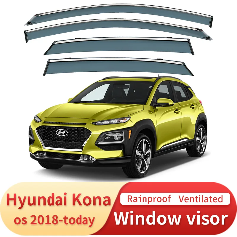 Modern Luxury Stainless Steel Window Visor for Hyundai Kona Easy Sticker Installation Sun and Rain Protection Eyebrow
