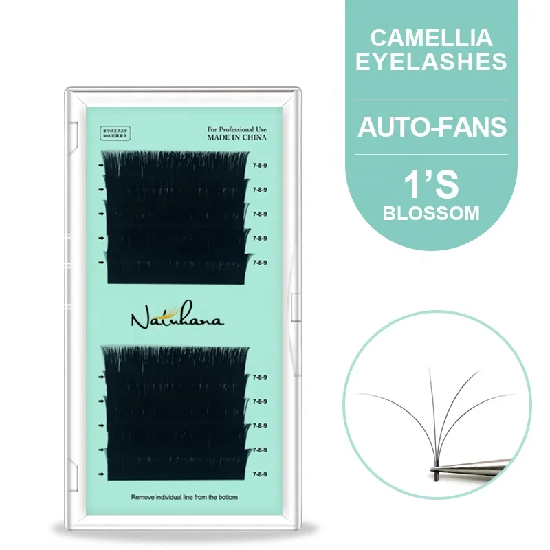 NATUHANA Wholesales PBT Mink 1S Blossom Eyelashes Individual Matte Black Lash Extensions Easy Fan