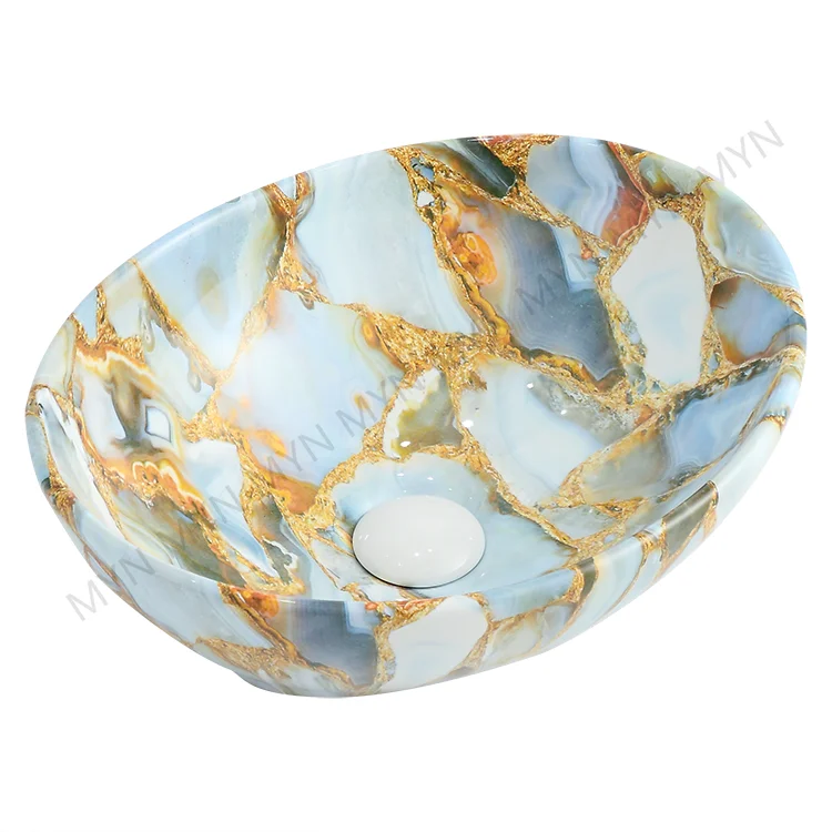Hot Sale OEM/ODM Porcelain Bathroom Small Size countertop black Marble washbasin Color Sink