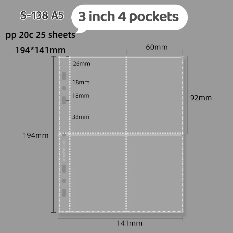 Archivalpro25 Sheets 4 pockets 9 pockets pp clear 7  ring binder loose leaf trading card album refill photo album inner page