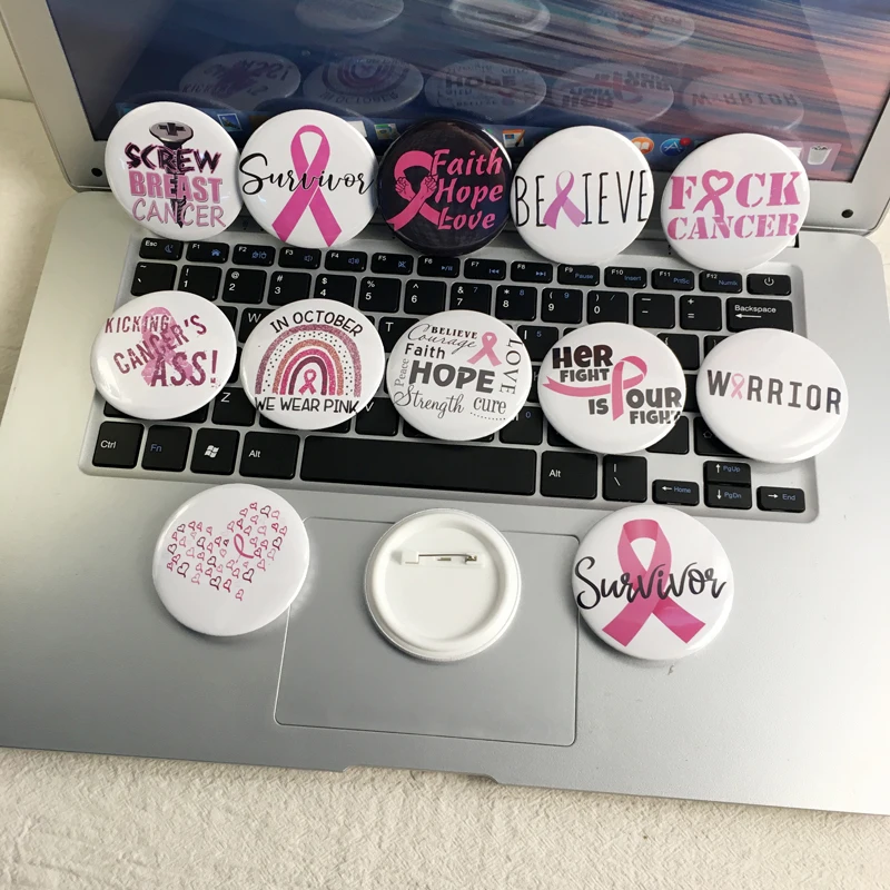 Pink Ribbon Buttons Novelty Pink Breast Cancer Awareness Buttons Badge Pinback Buttons Brooch