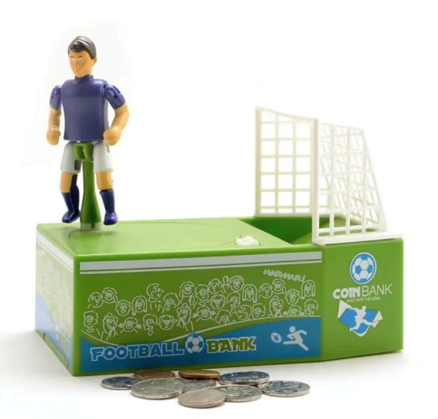 Soccer Shooting Coin Bank Money Box Football Player Toy Coin Bank