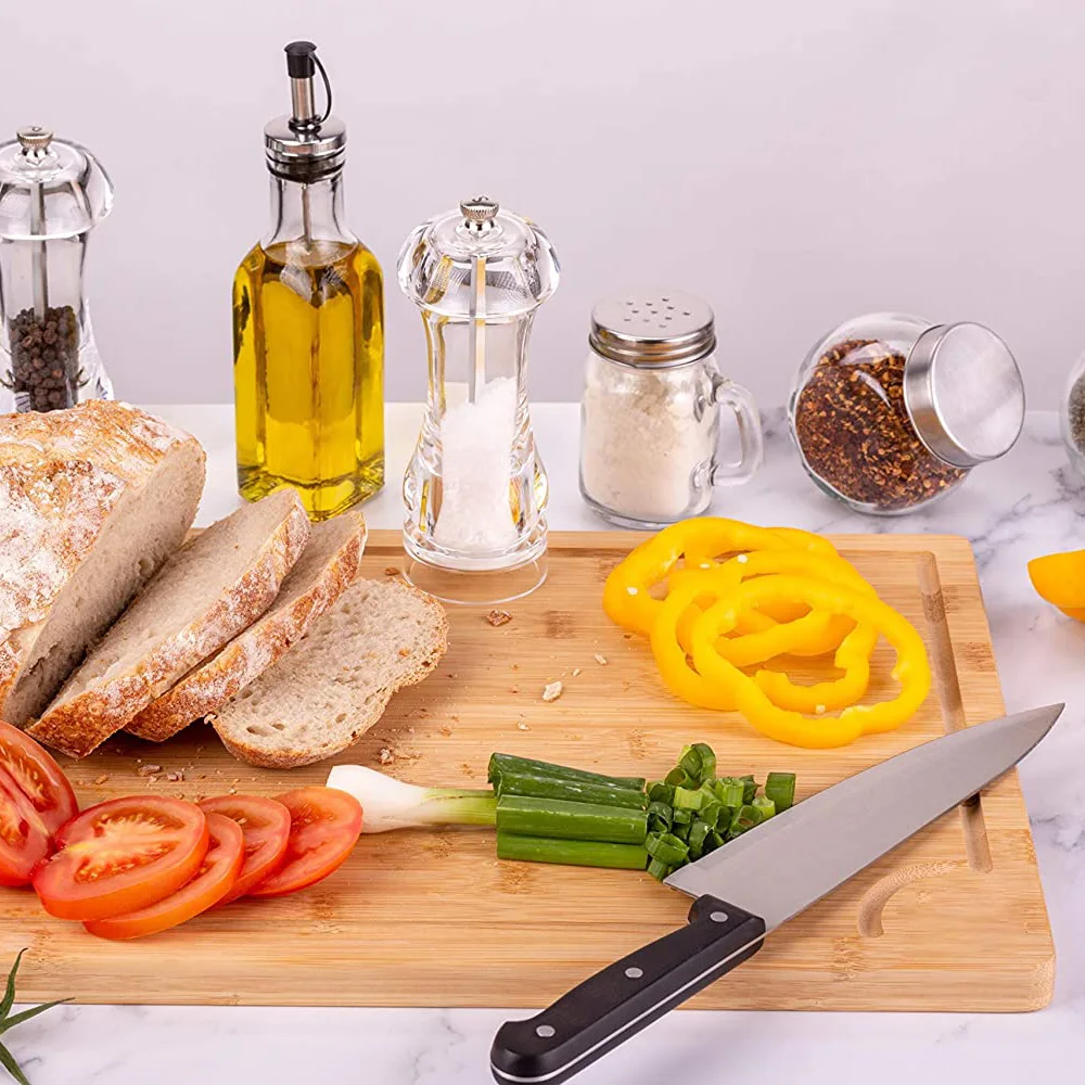 Cutom Экологичная кухня натуральные органические Бамбуковые разделочные доски измельчитель для овощей блоки с желобом и ручкой