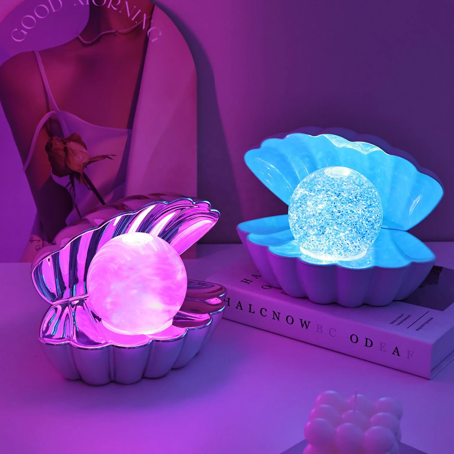 Novelty Color Changing Mood Glitter Shell Pearl Light Lamps