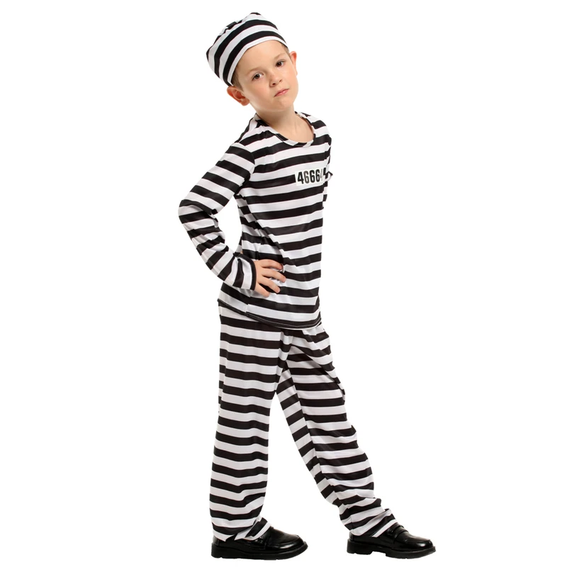 DX-B002003 Child Prisoner Costumes Jail Suits Halloween Costumes For Boys Striped Kids Jail Costumes