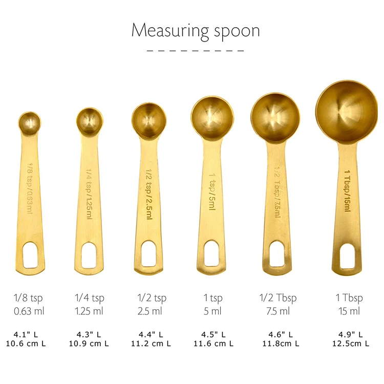 Kitchen cooking and baking measure scoops Professional 6pcs Gold measuring spoons set