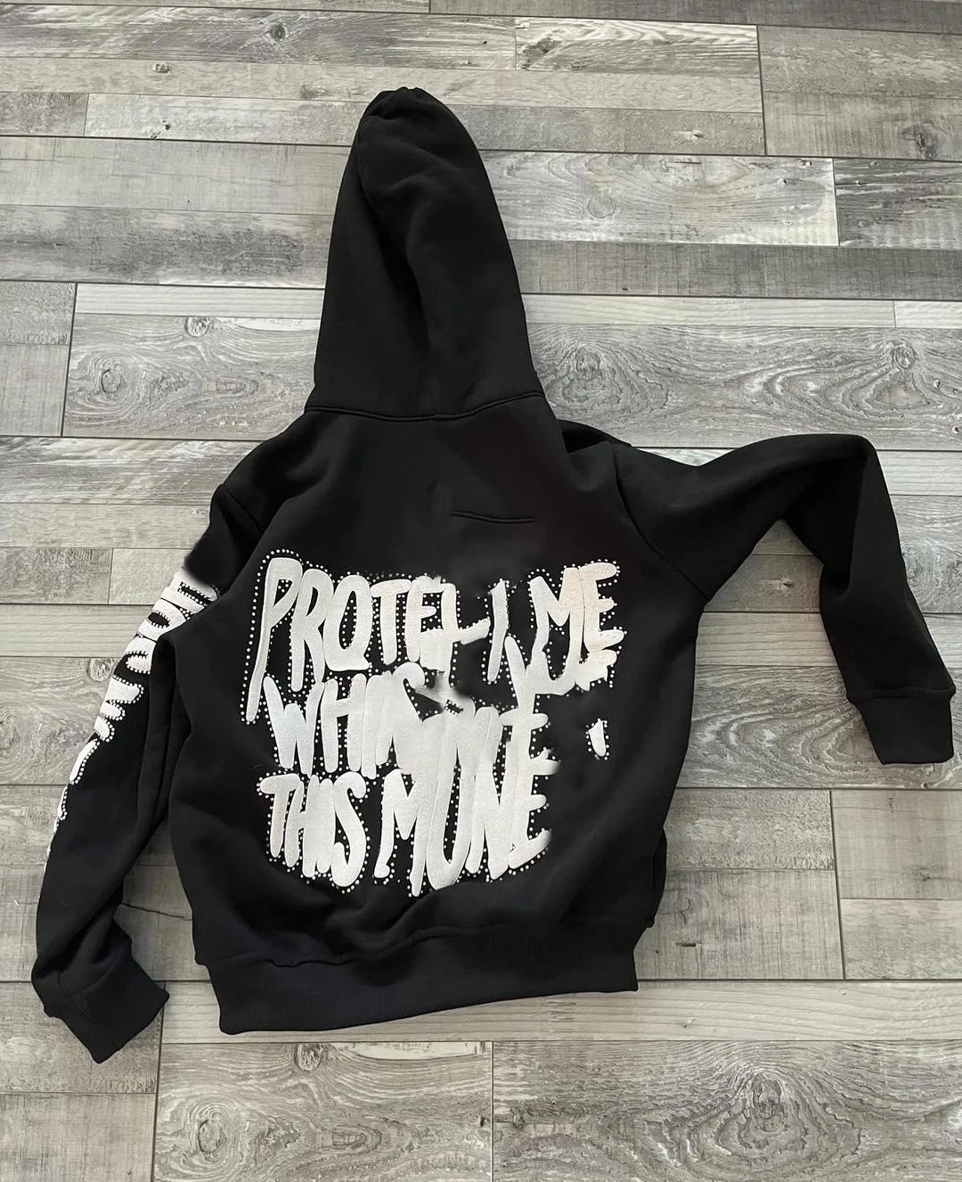 High Quality Custom Logo Screen Print Transfers Full Face Zip Hoodie Rhinestone Wholesale Patchwork Puff Print Tracksuits For Me