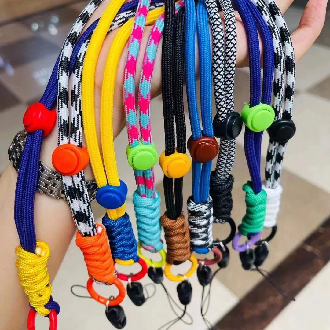New mobile phone lanyard length adjustable hanging neck anti-loss wrist rope key chain hand-woven rope two-color hand rope