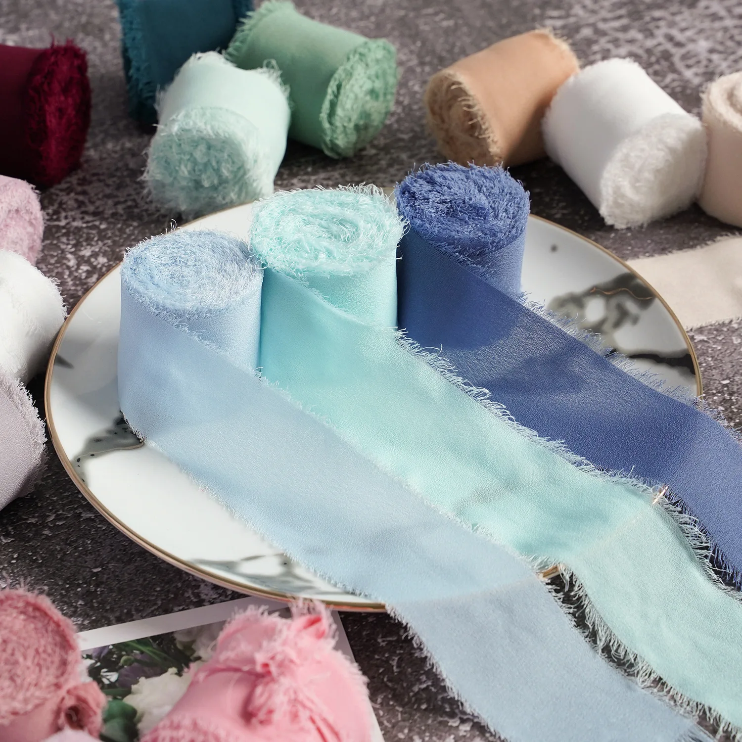 Ins Hand torn Raw Edge Ribbon Lace Trim for Wedding Hand held Flower Band Chiffon Ribbon Cake Gift Decorative