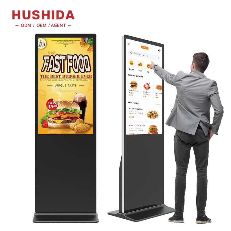 4k advertising media player board interactive totem video 65 inch advertising display with remote control