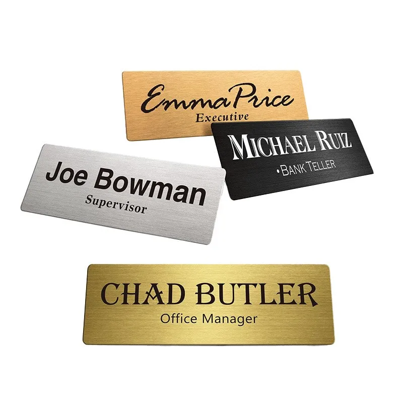 Custom Engraved Name Tag Badges Blank Gold Metal Aluminum Sublimation Magnetic Name Badge With Pin For Office Uniform