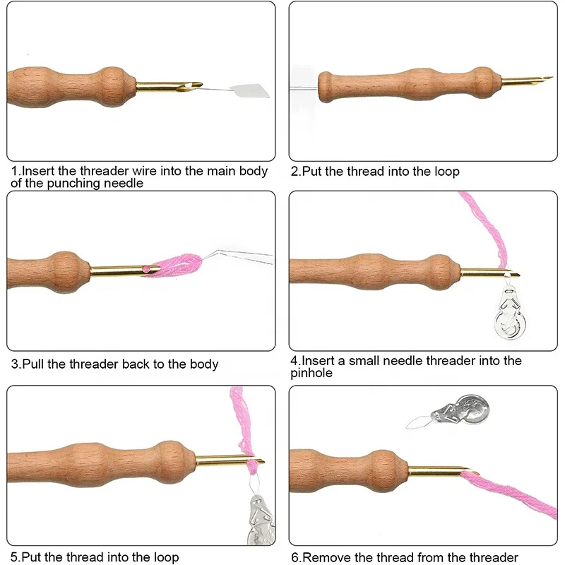 Stitching Beginner Wooden Handle Pen Adjustable Rug Yarn Punch Needle 17 Piece Punch Needle Embroidery Kits
