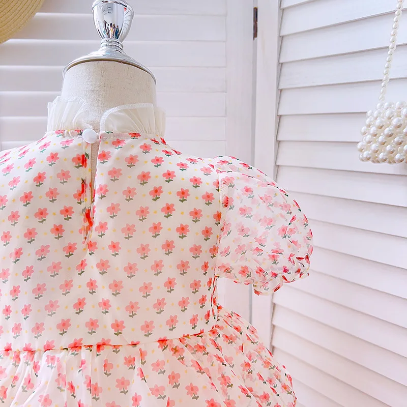 2-7 Years 2023 Children Lolita Dress Gauze Layered Girls Pettiskirt Toddler Summer Clothes Skirt Pink Vintage Wholesale Clothing