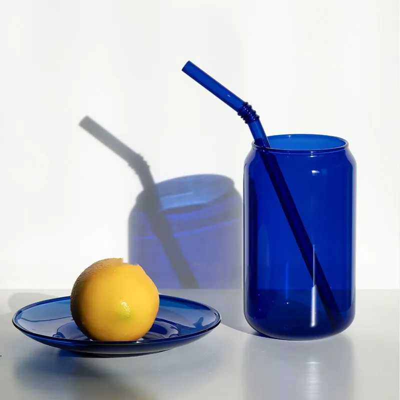 High Borosilicate Glass Coffee Mugs Latte Tea Mug Cups Drinking Colour Glasses cup With Glass Straw