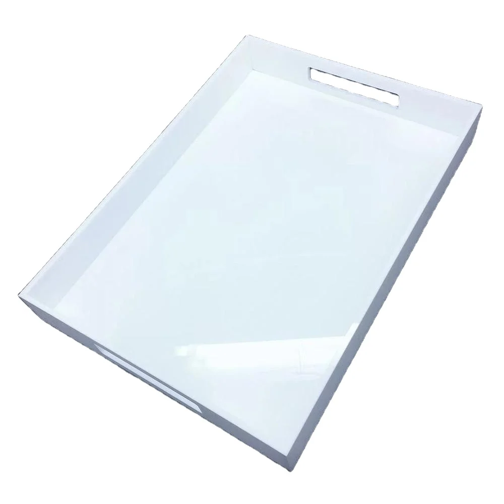 Factory Custom White black Square Large Acrylic Food Serving Trays for hotel service