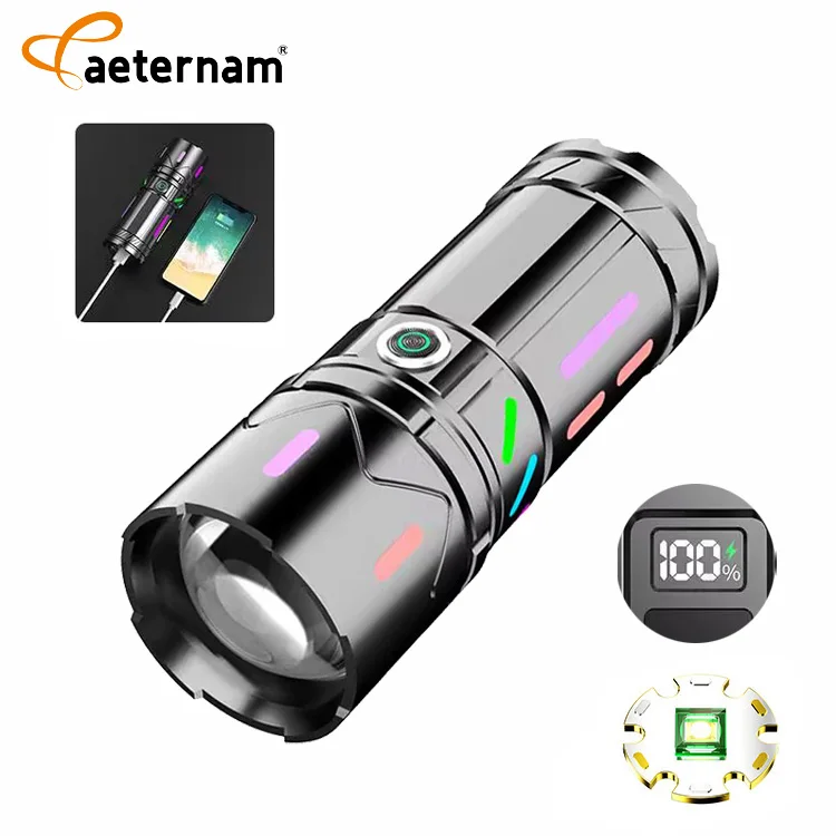 White lazer telescopic zoom fluorescent power bank waterproof rechargeable usb led tactical torch light outdoor flashlight