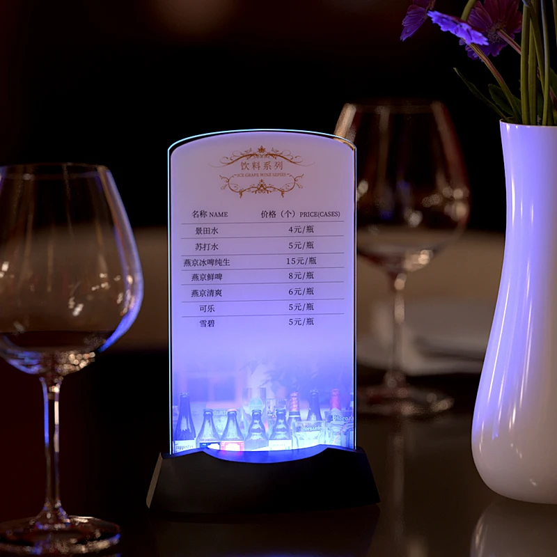 Лучшая пластиковая подсвечиваемая светодиодная подставка для меню напитков