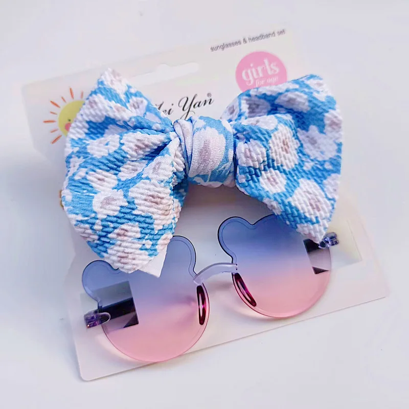 Hot Selling Cute Hair Bow Set Hairband Gift Unisex Baby Girls Child Sunglasses Hair Band Headband Set