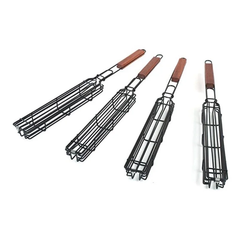 Metal Wire 2 Bbq Grill Basket with Removable Handle for Outdoor Bbaking