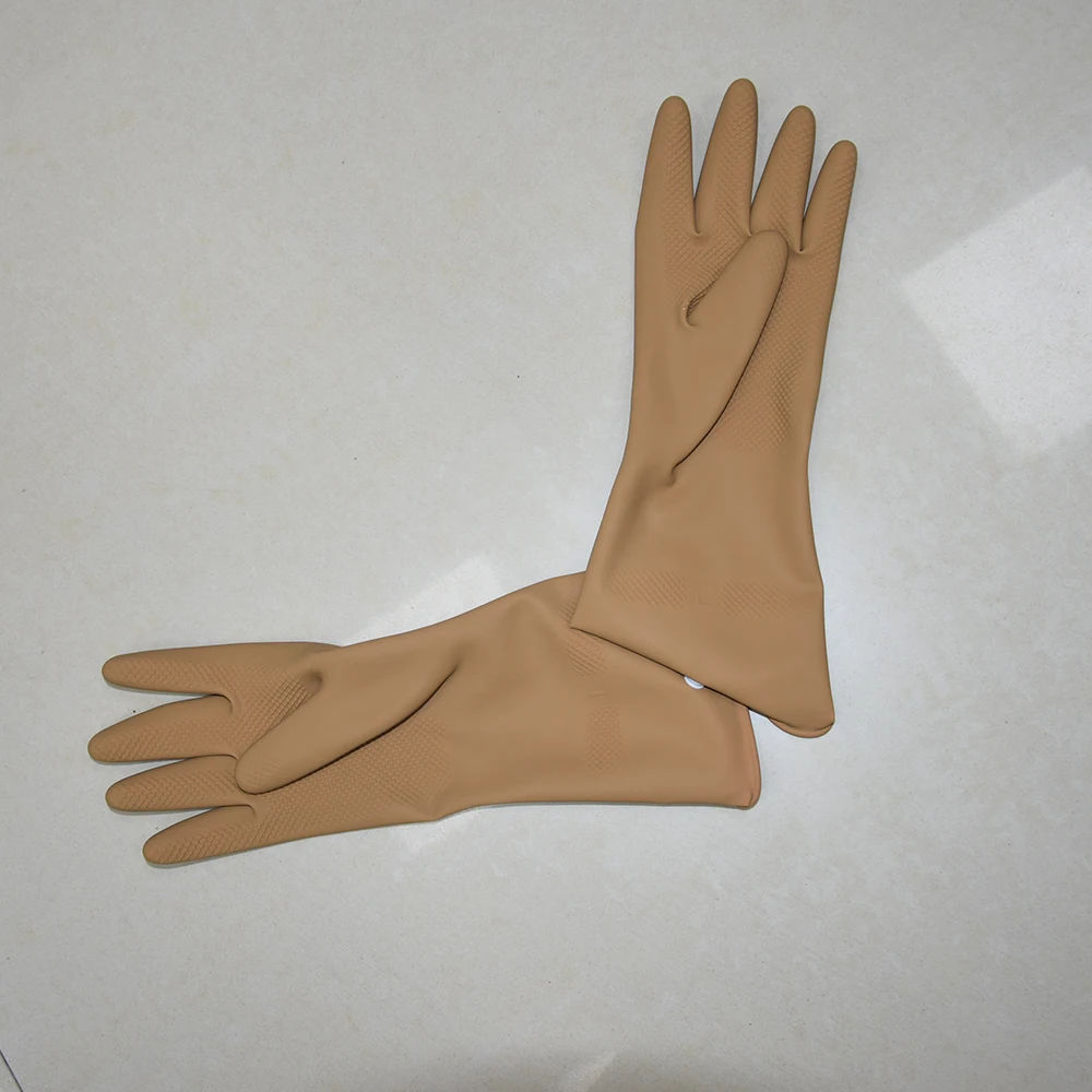 33 cm Household duties housework chores brown grey dark green rubber latex long hanging gloves with hanging ring suspension loop