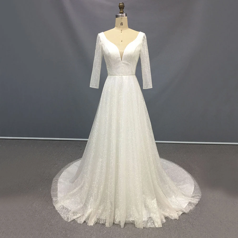 TEENYEE Modest Sequins Sleeves Wedding Gowns Dress Bridal Luxury Beaded vestidos De Fiesta Wedding Party Dresses