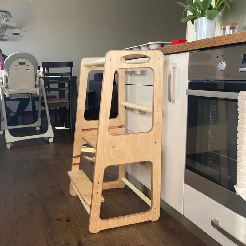 Fold Kitchen Stool Helper For Kids With Non-Slip Mat Toddler Stool Tower Toddler Stepping Stool For Counter For Learning Wooden